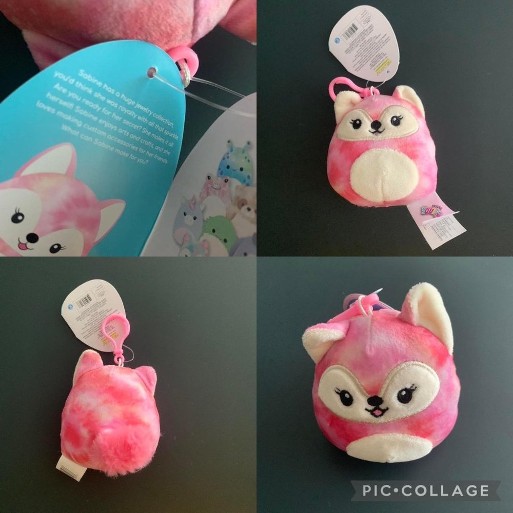 NWT 3.5" sabine fox squishmallow clip tie dye pink orange white